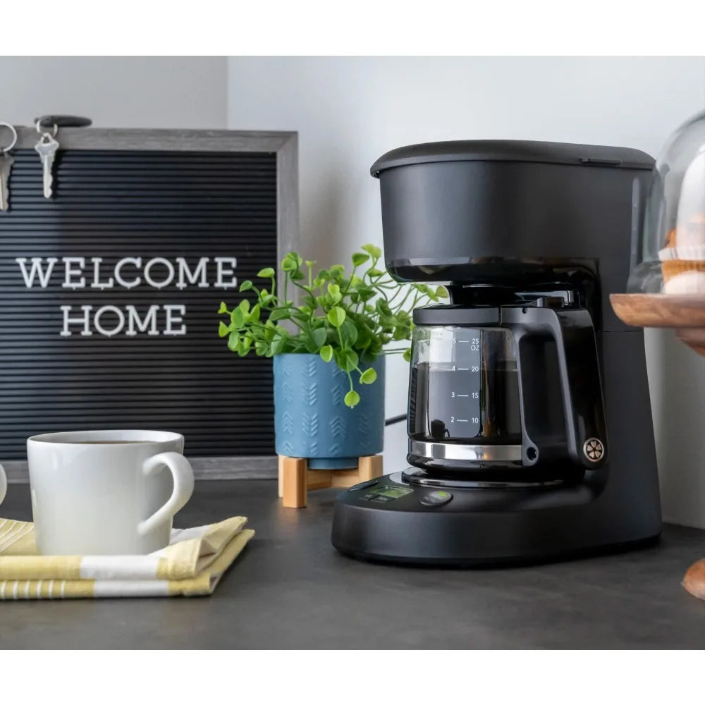 5-Cup Programmable Coffee Maker, 25 oz Mini Brew Coffee, Black