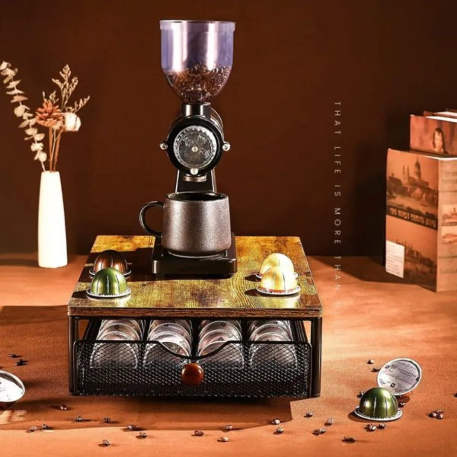 Coffee Capsule Storage Drawer Coffee Maker Shelf Countertop Organizer with Sliding Basket for Underneath Coffee Maker Space Sav