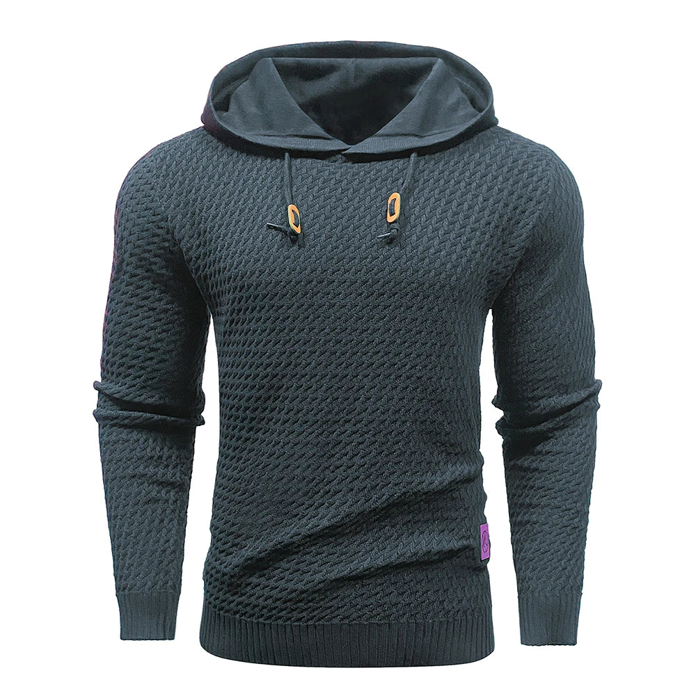 Men's Sweatshirt Spring Casual Hoodies Sweater Stylish Solid Black Long Sleeve Ribbed Knit Drawstring Tops US Size