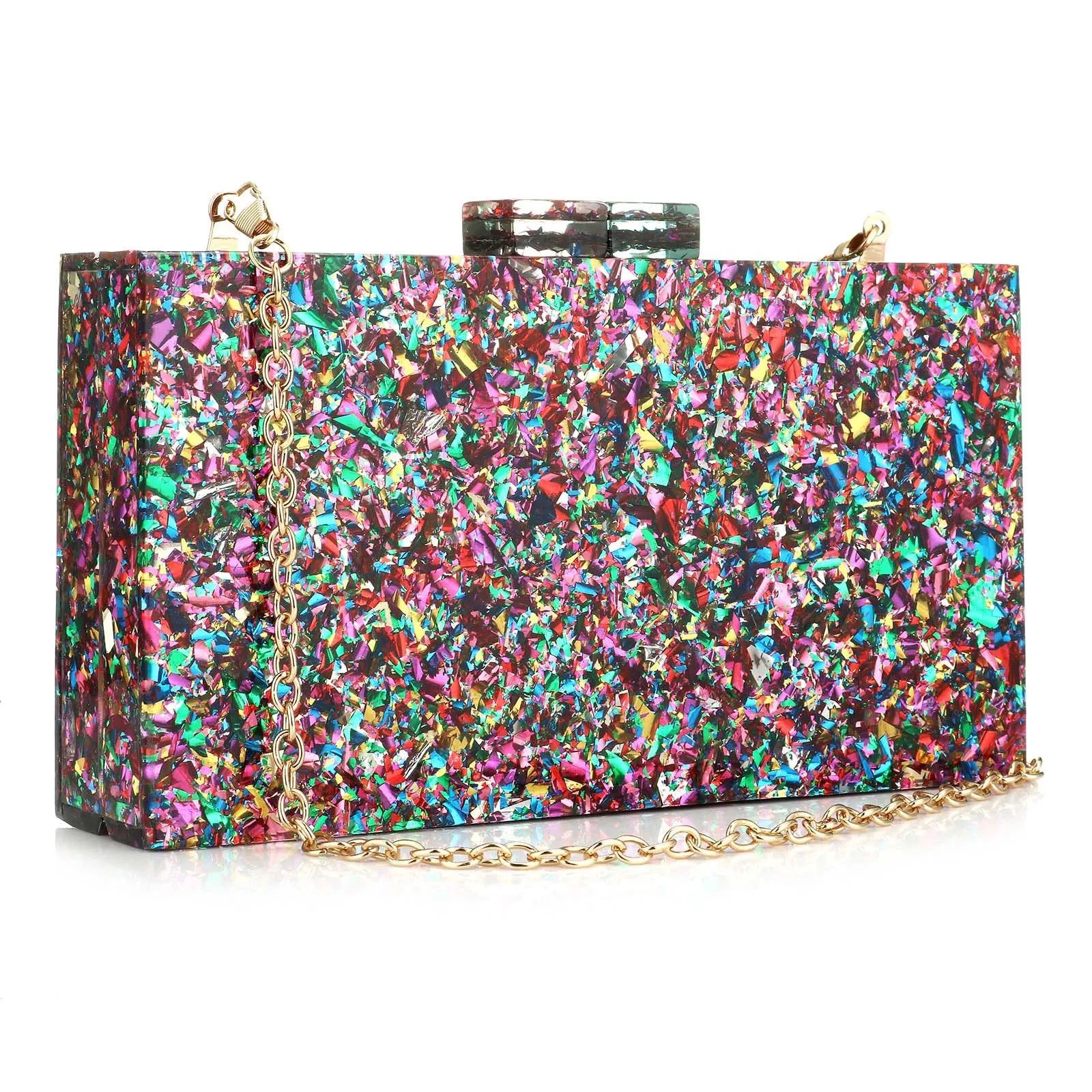 Women Acrylic Handbags Rectangle Multicolor Geometric Trend Designed Bags Chain Crossbody Bag Evening Banquet Party Clutch Bag