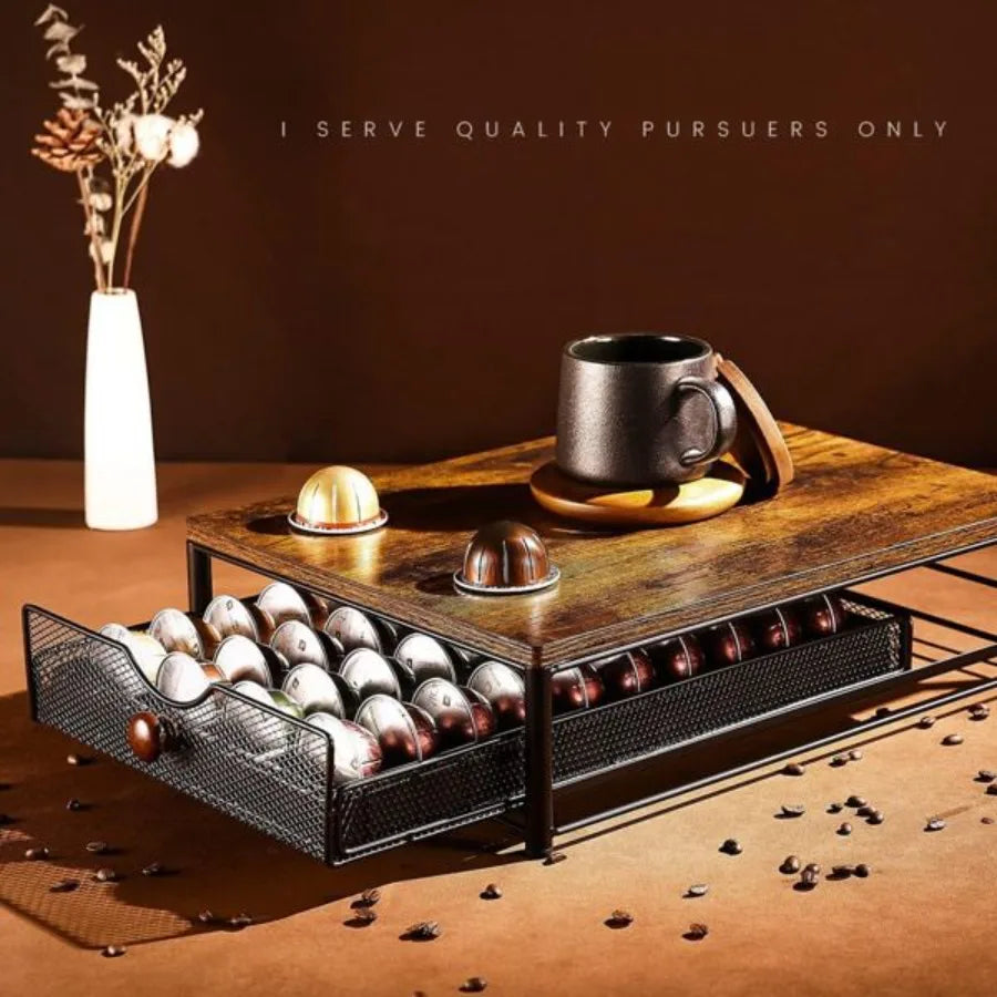 Coffee Capsule Storage Drawer Coffee Maker Shelf Countertop Organizer with Sliding Basket for Underneath Coffee Maker Space Sav