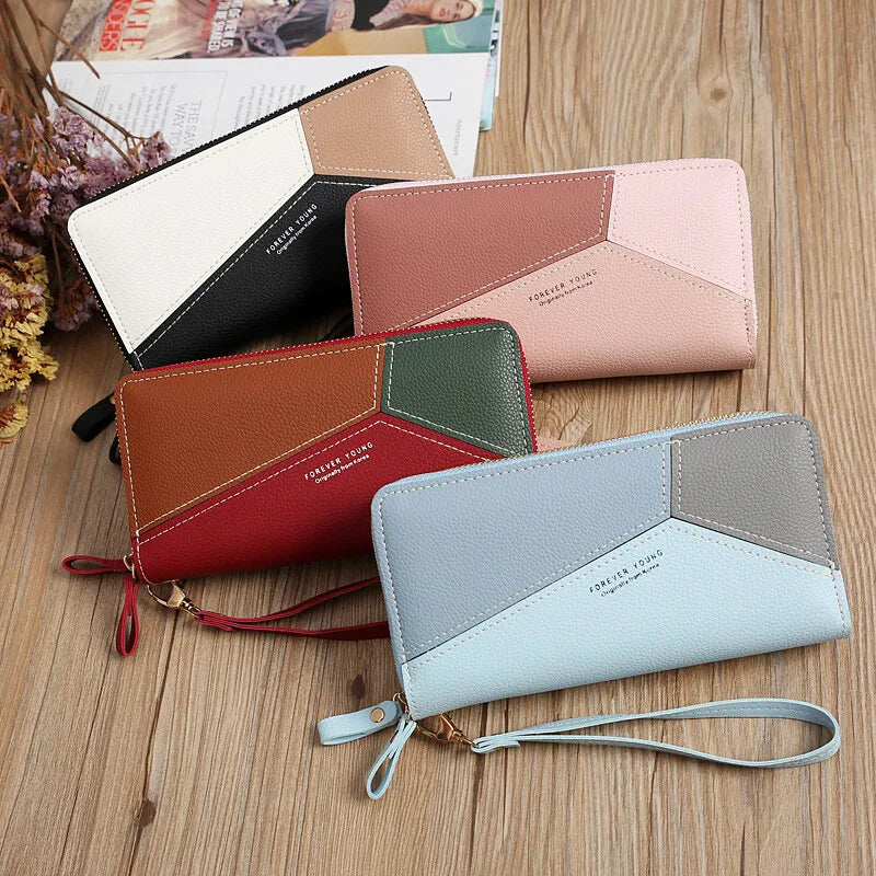 Women's Wallets Double Zipper Coin Purse Ladies Long Clutch Handbags Credit Cards Holder PU Leather Phone Bag Large Capacity