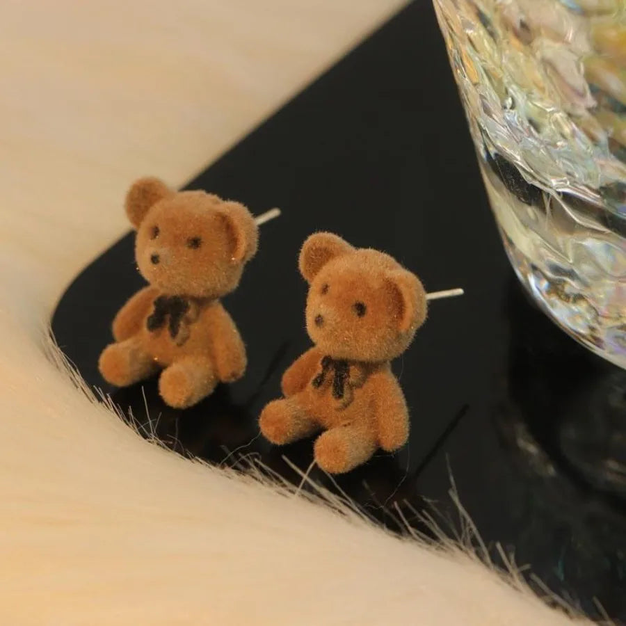 Cute Plush Bear Pendant Necklace for Girls Women Korean Fashion Bear Long Sweater Neck Chain Necklaces Collar Jewelry