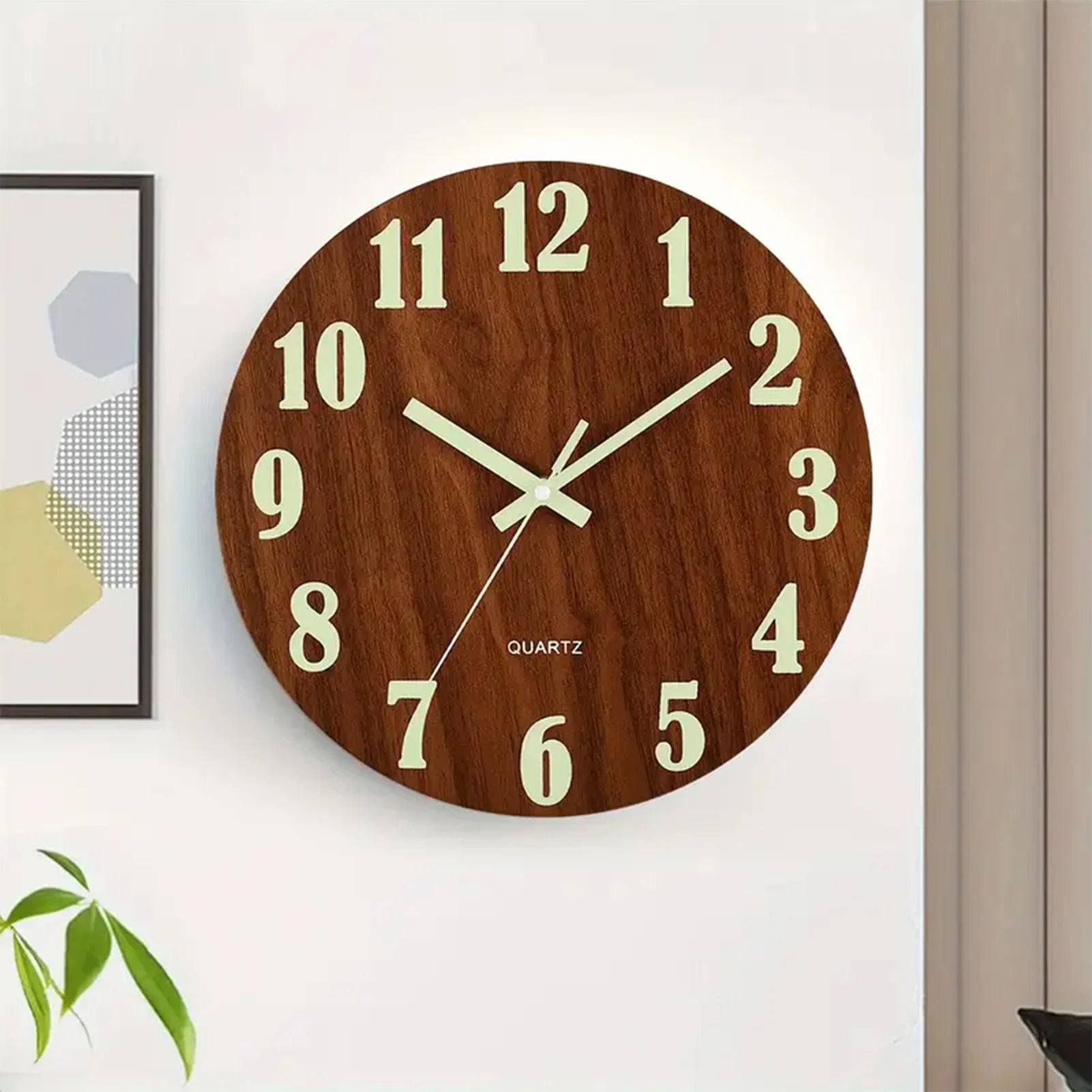 12 Inch Wooden Simple Luminous Wall Clock Silent Non Ticking Analog Clock Wall Decoration for Living Room Bedroom Office Decor