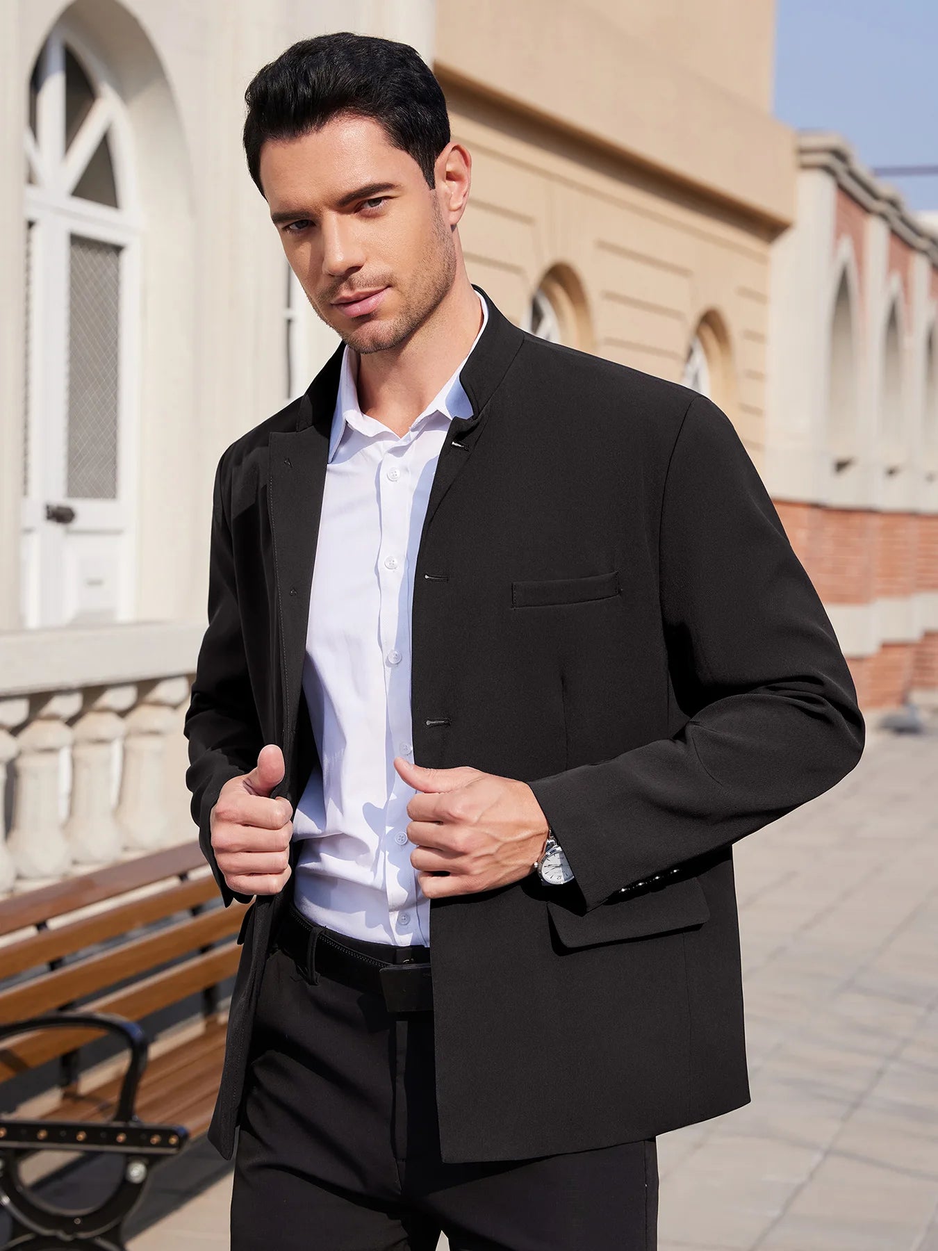 Men's Plus Size Casual Stand Collar Suit Blazer Jacket Business Sport Coats Traditional Work  Uniform Blazer
