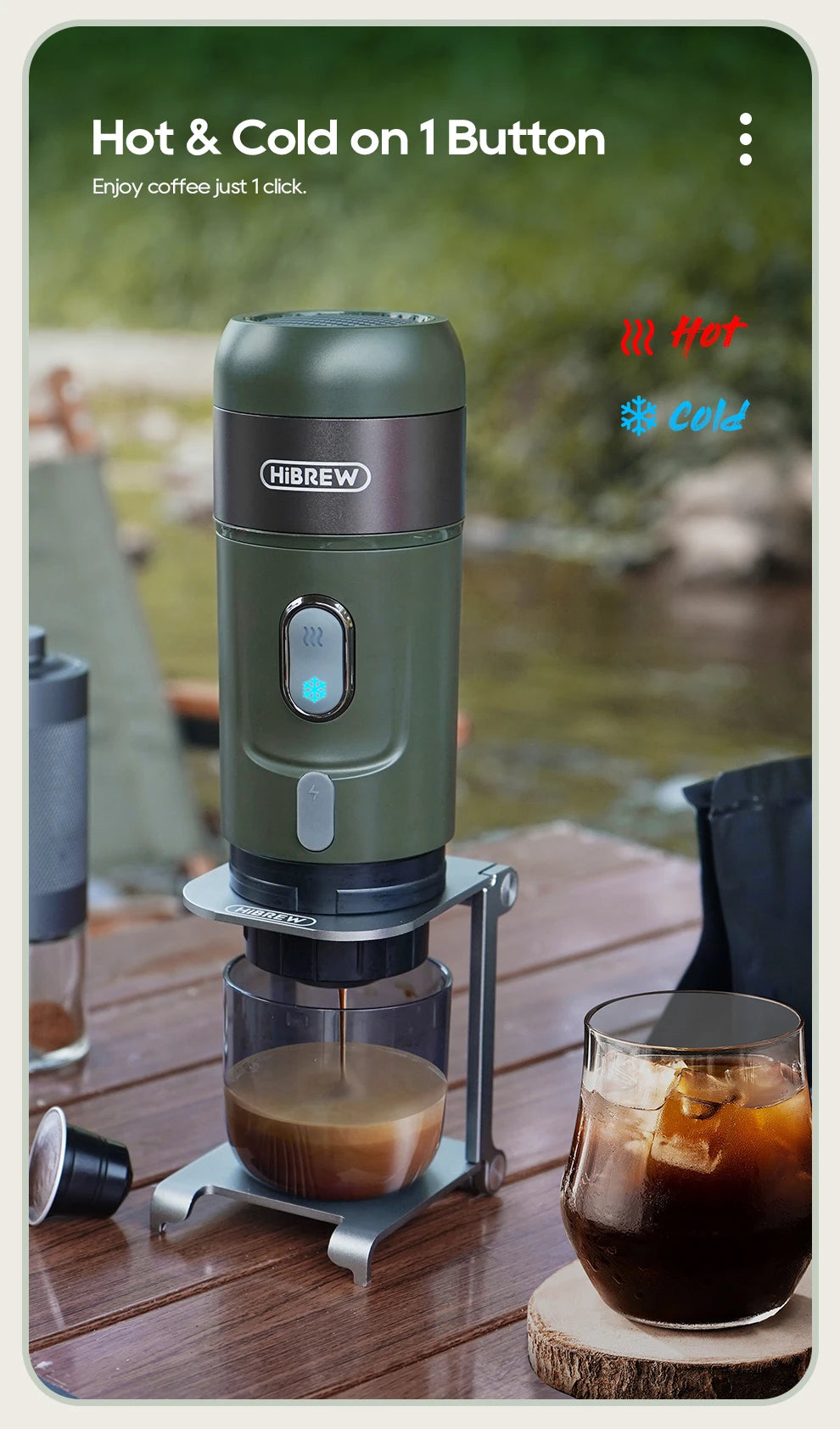 HiBREW Wireless Electric Portable Espresso Coffee Machine for Car & Home Camping Coffee Maker Fit Nespresso Dolce Capsule Powder