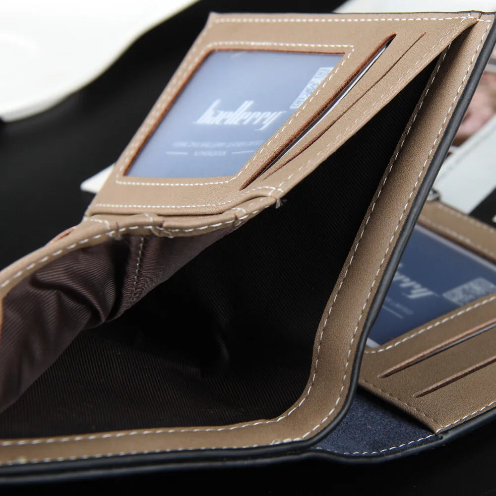 Business Mens Short Wallet PU Leather Zipper Coin Pocket Card Holder Casual Male Purses Fashion Three-fold Wallet with ID Window