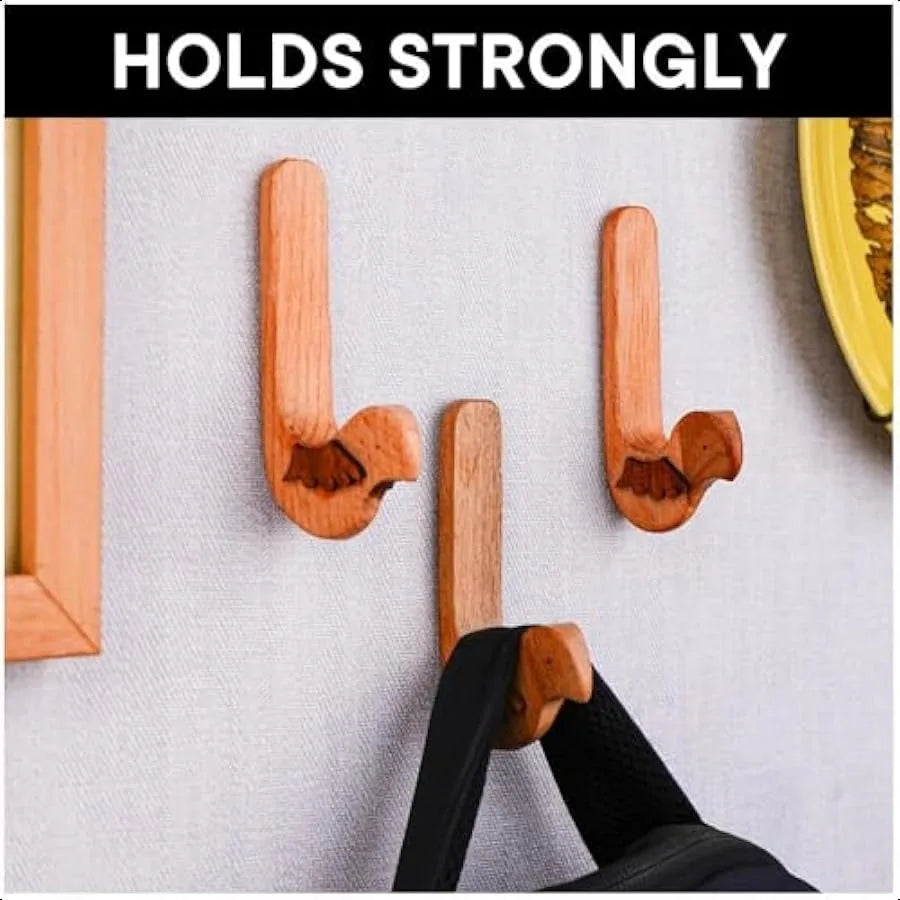 3 Hook 6 Strips Cute Bird Decorative Adhesive Wall Hooks for Hanging Unique No Damage Wood Wall Hooks