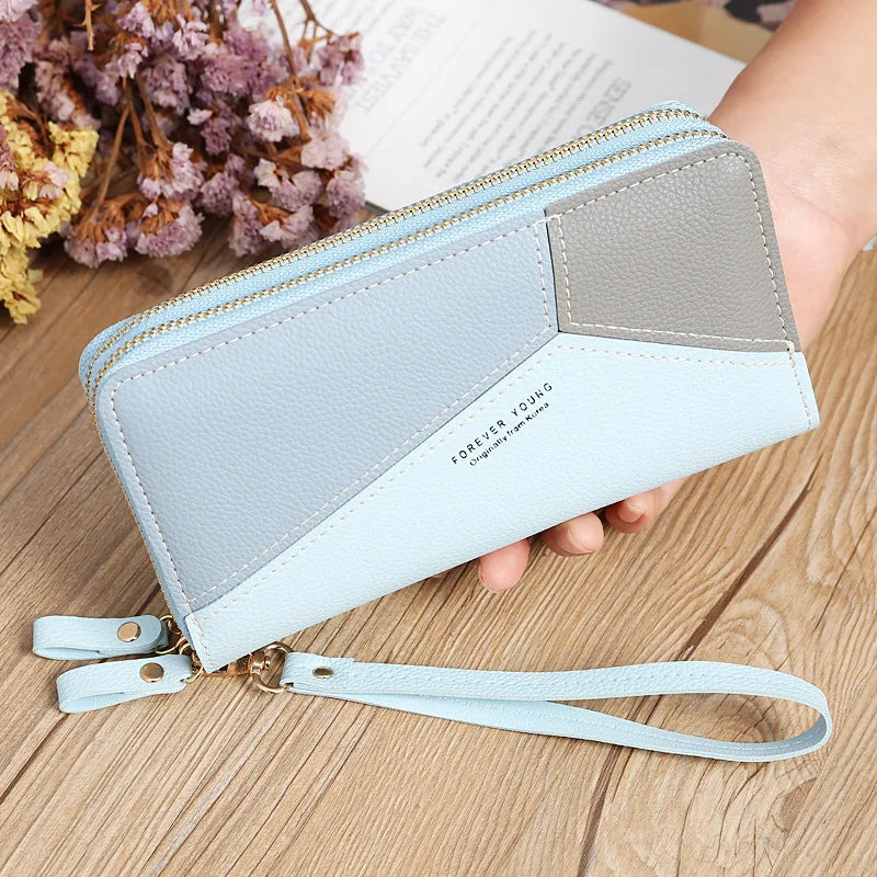 Women's Wallets Double Zipper Coin Purse Ladies Long Clutch Handbags Credit Cards Holder PU Leather Phone Bag Large Capacity