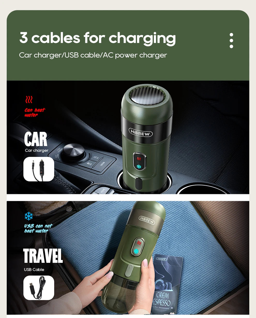 HiBREW Wireless Electric Portable Espresso Coffee Machine for Car & Home Camping Coffee Maker Fit Nespresso Dolce Capsule Powder