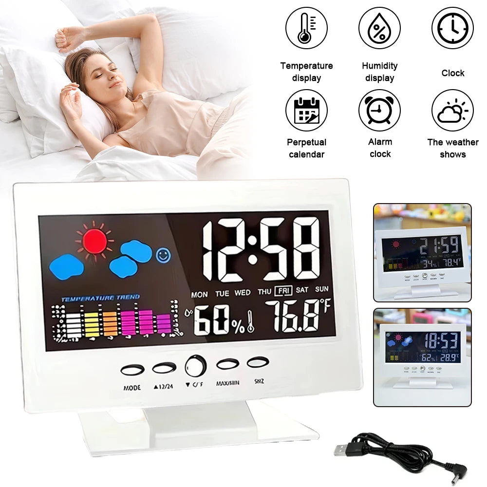 【2025 Upgraded】Digital Weather Station Thermometer Hygrometer Clock - Temp Humidity Monitor Calendar Trend Alarm Comfort Level |
