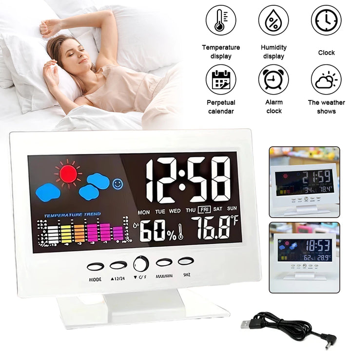 【2025 Upgraded】Digital Weather Station Thermometer Hygrometer Clock - Temp Humidity Monitor Calendar Trend Alarm Comfort Level |