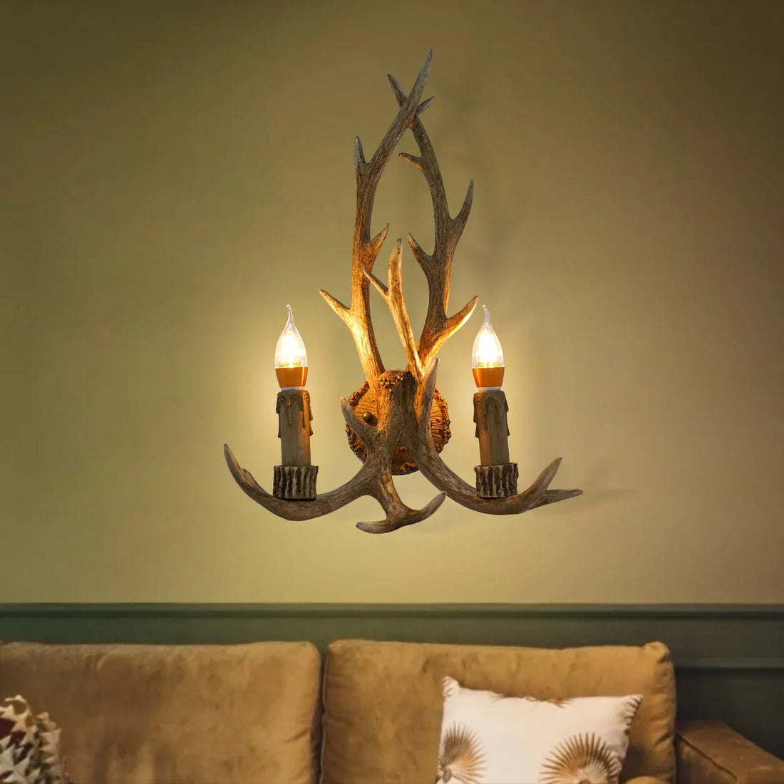 Bymaocar Energy-Efficient LED Antler Wall Lamp, E14 Bulb Base, Indoor Lighting Fixture for 32.29-53.82ft², Bedroom & Hotel Decor