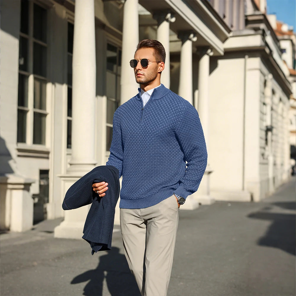 Men's Sweater Spring Outer Wear Quarter Zip Sweaters Polo Zip Pullover Cable Knit Mock Neck Turtleneck Top US Size