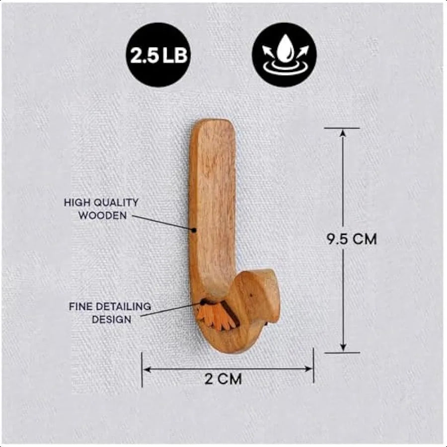 3 Hook 6 Strips Cute Bird Decorative Adhesive Wall Hooks for Hanging Unique No Damage Wood Wall Hooks