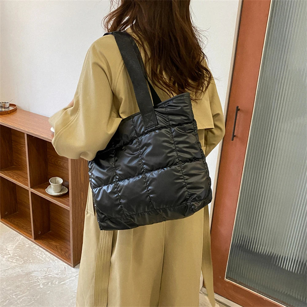 Fashion Shoulder Bag Large Capacity Cotton Padded Women Tote Bag Rhombus Ladies Tote Handbags Quilted Solid for Leisure Travel