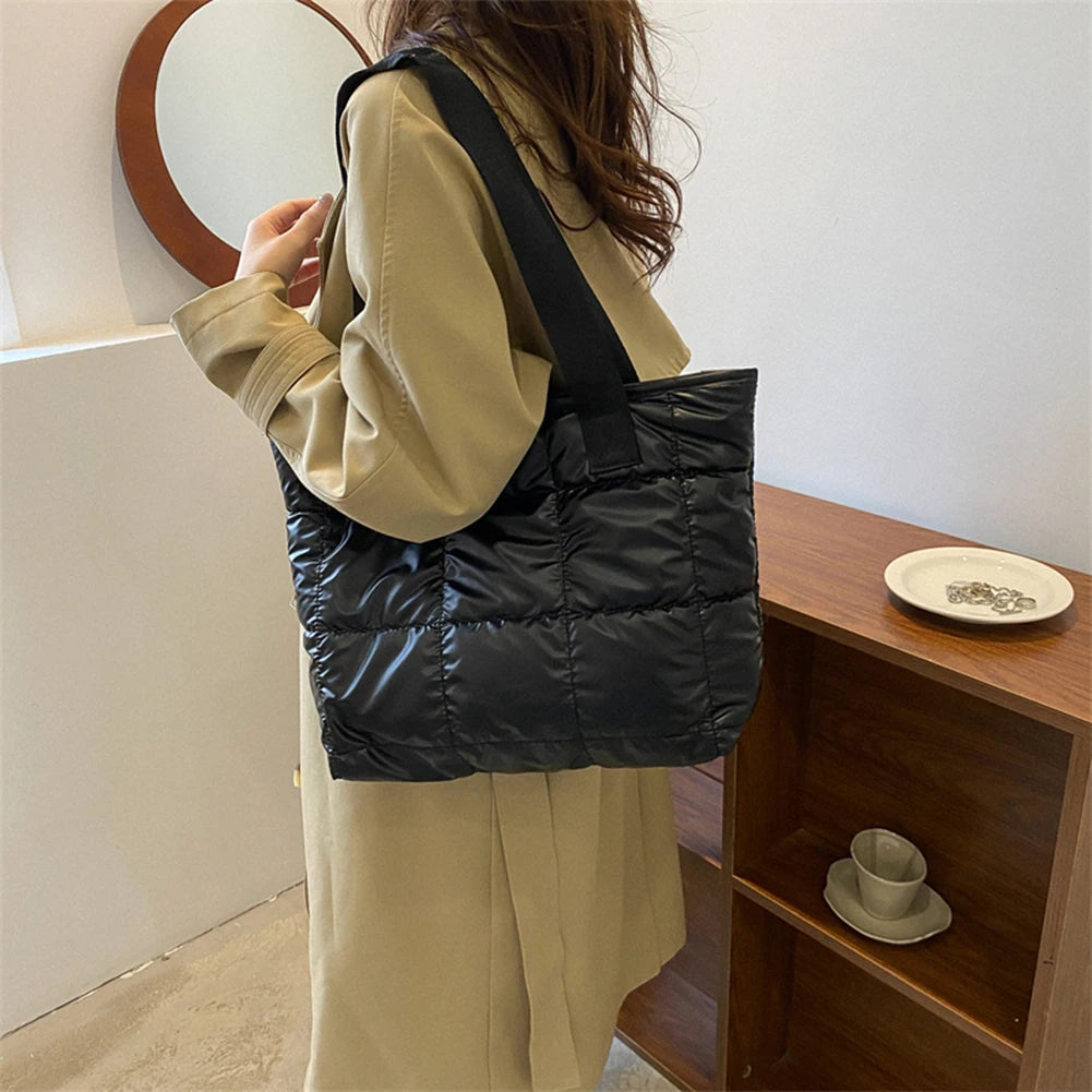 Fashion Shoulder Bag Large Capacity Cotton Padded Women Tote Bag Rhombus Ladies Tote Handbags Quilted Solid for Leisure Travel