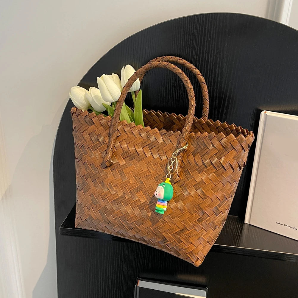 Women Weave Handbags Totes Large Capacity Summer Beach Bags Fashion for Lady for Vacation Travel Daily Casual with Cute Pendant