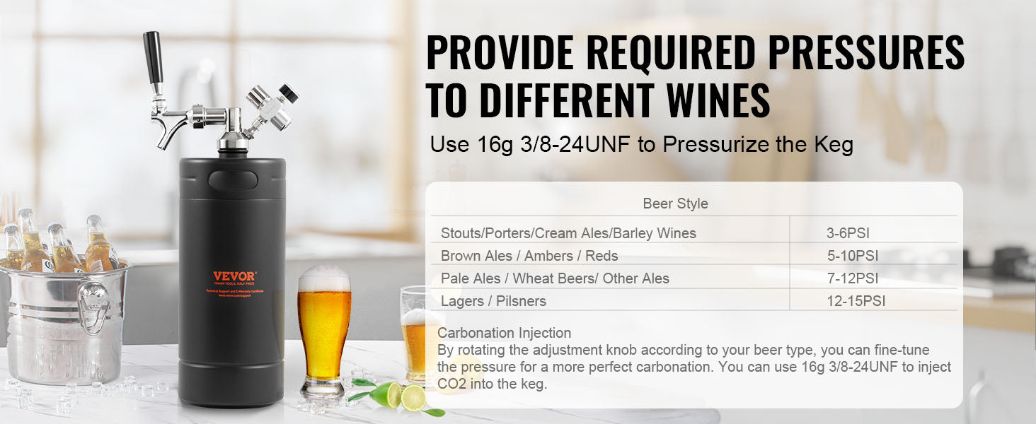 SucceBuy Beer Growler Tap System 304 Stainless Steel Pressurized Keg Growler with Pressure Display For Draft Homebrew Craft Beer