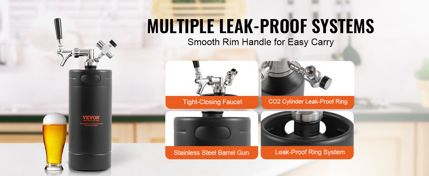 SucceBuy Beer Growler Tap System 304 Stainless Steel Pressurized Keg Growler with Pressure Display For Draft Homebrew Craft Beer