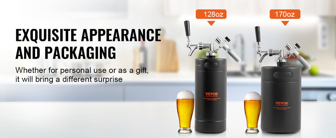SucceBuy Beer Growler Tap System 304 Stainless Steel Pressurized Keg Growler with Pressure Display For Draft Homebrew Craft Beer